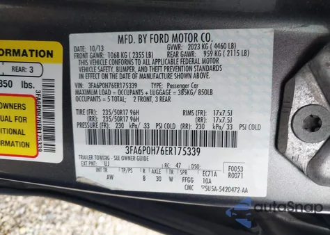 2014 Ford Fusion Se из США, поврежденный, VIN 3FA6P0H76ER175339